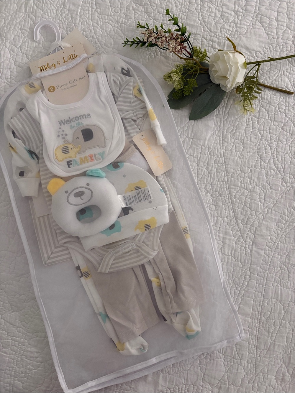 Baby 9-Piece Gift Set - Gray & Cream Elephant
